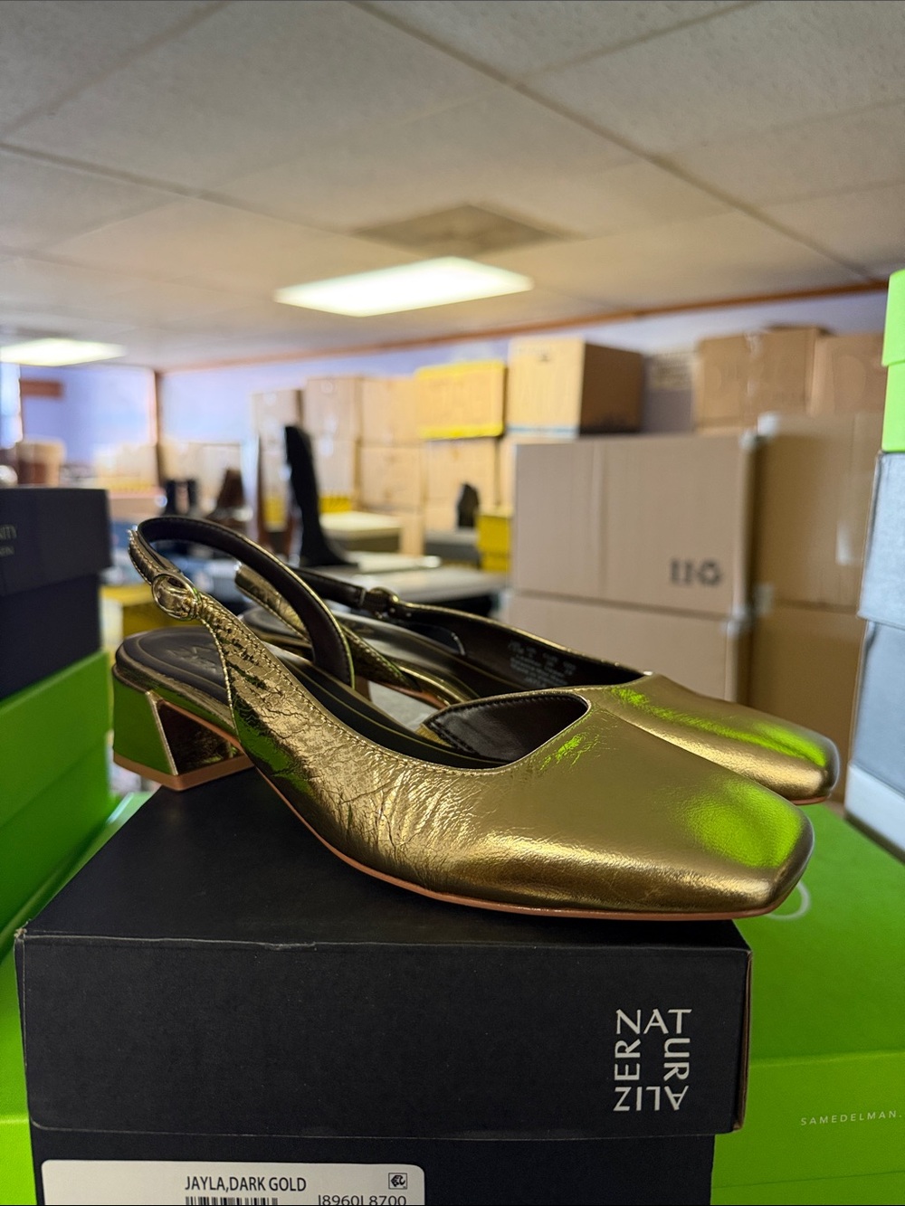 Naturalizer Metallic Gold Slingback Block Heel Pump